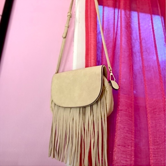 Faux Leather Crossbody Boho Western Fringe Bag Stone Grey Women’s Small Purse - Picture 5 of 6